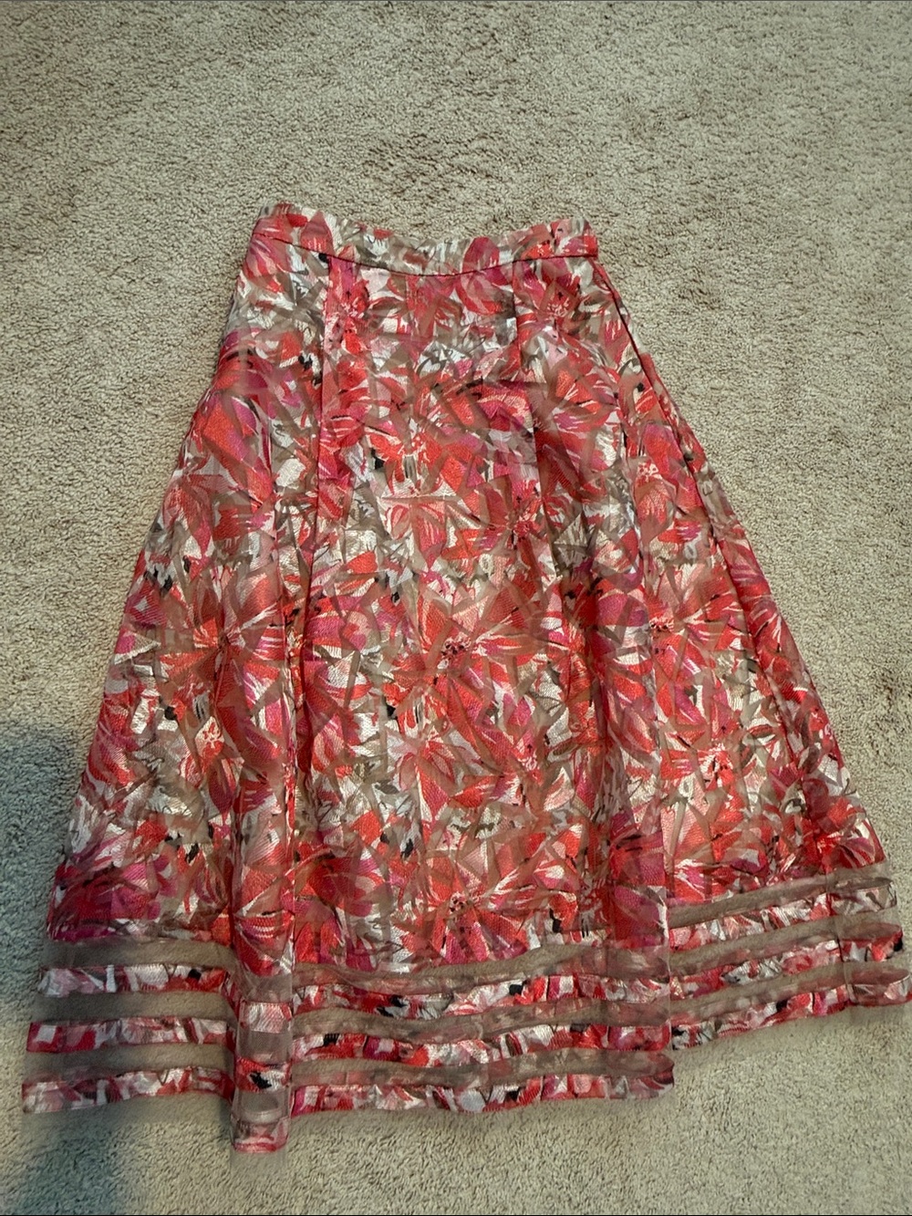 Floral A-Line Midi Skirt in Coral and Pink